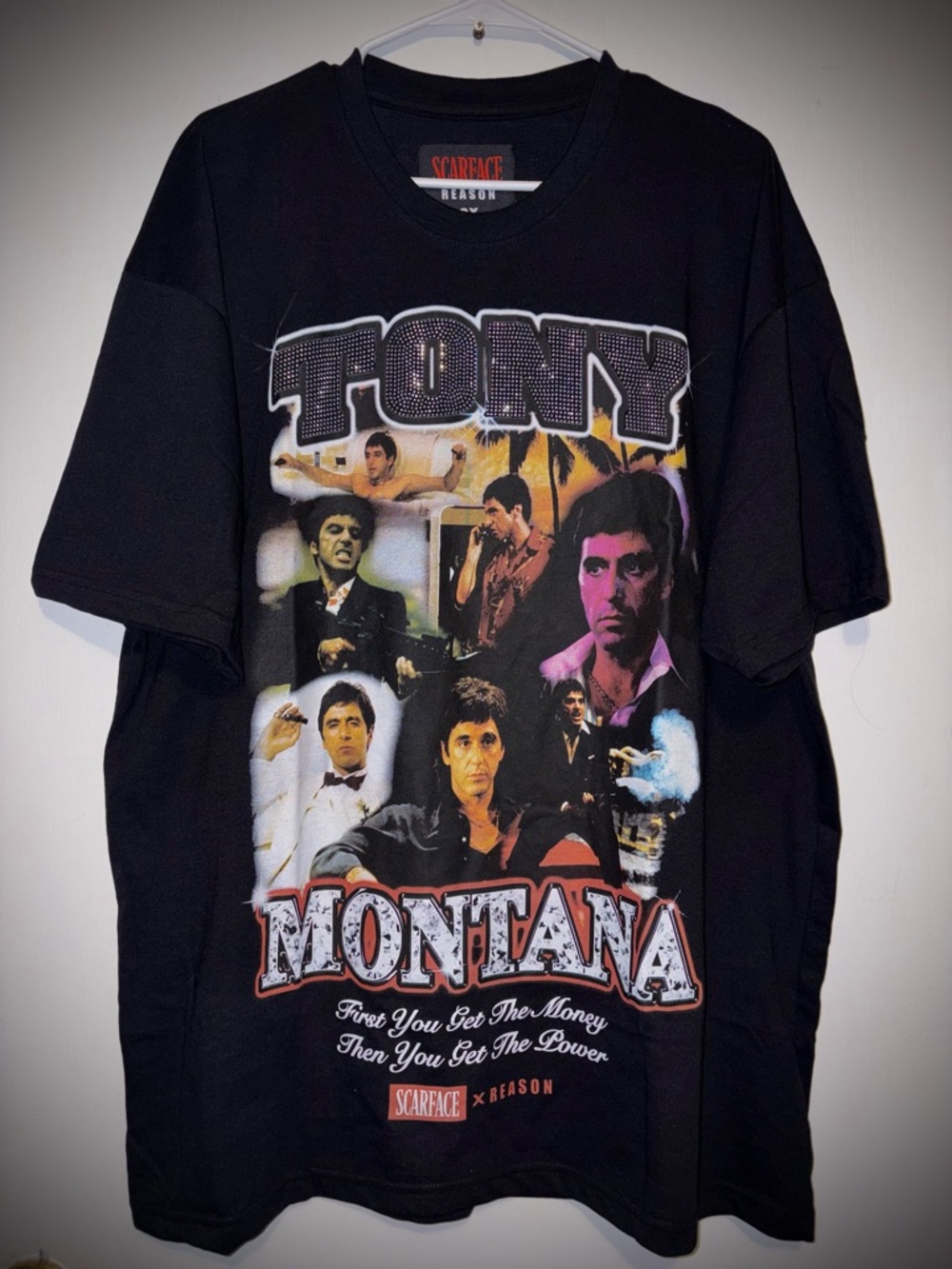 NEW Black Tony Montana Graphic Tee diamond engrave silver shirt Scarface limited